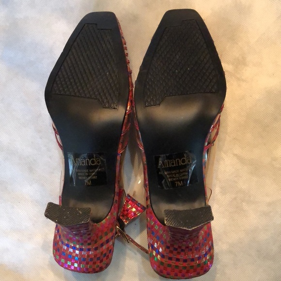 💞 Moved - Amanda Vinyl & Metallic ribbon back strap funky heels - Picture 6 of 12